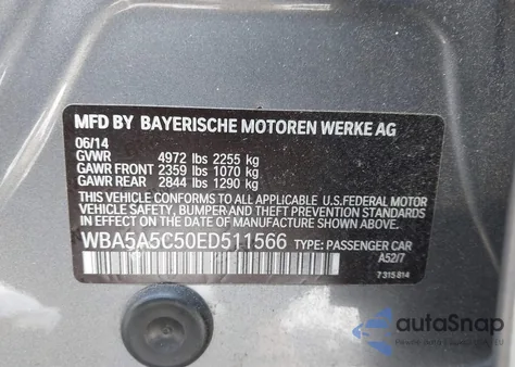 2014 BMW 528I from USA, damaged, VIN WBA5A5C50ED511566